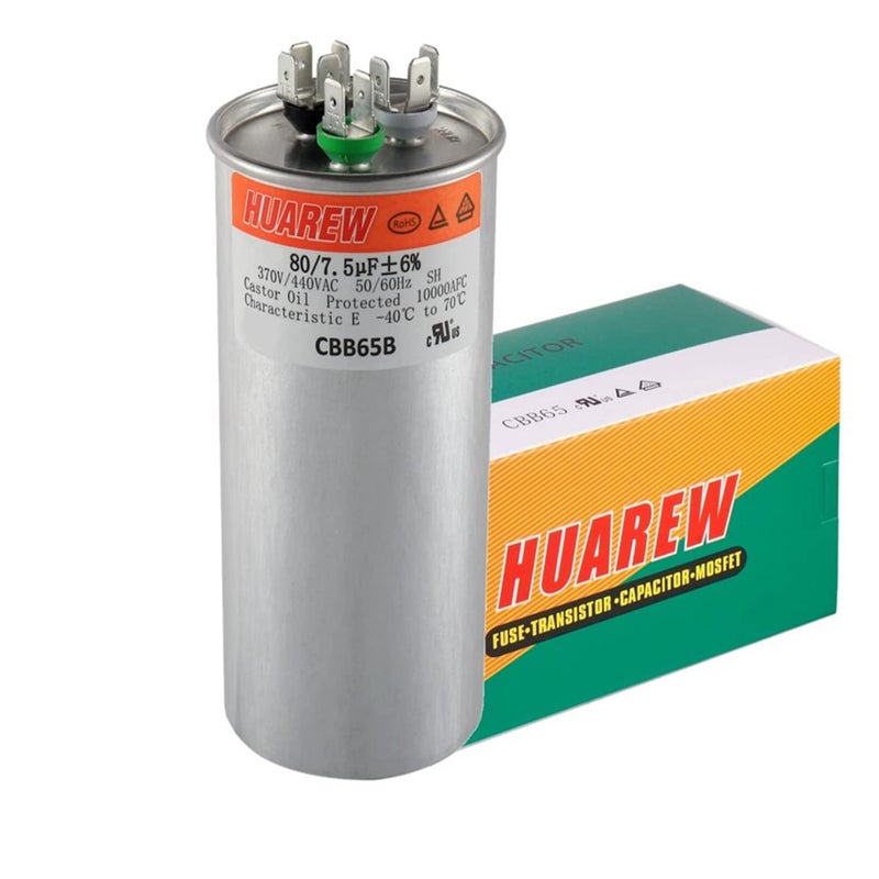 HUAREW 80/7.5 uF 80+7.5 MFD Â±6% 370V/440V CBB65B AC Capacitor Dual Run Round Capacitor Replacement 80 7.5 uF MFD 370 440 Volt VAC for AC Unit Fan Motor Start or Heat Pump or Condenser Straight Cool - Image 5